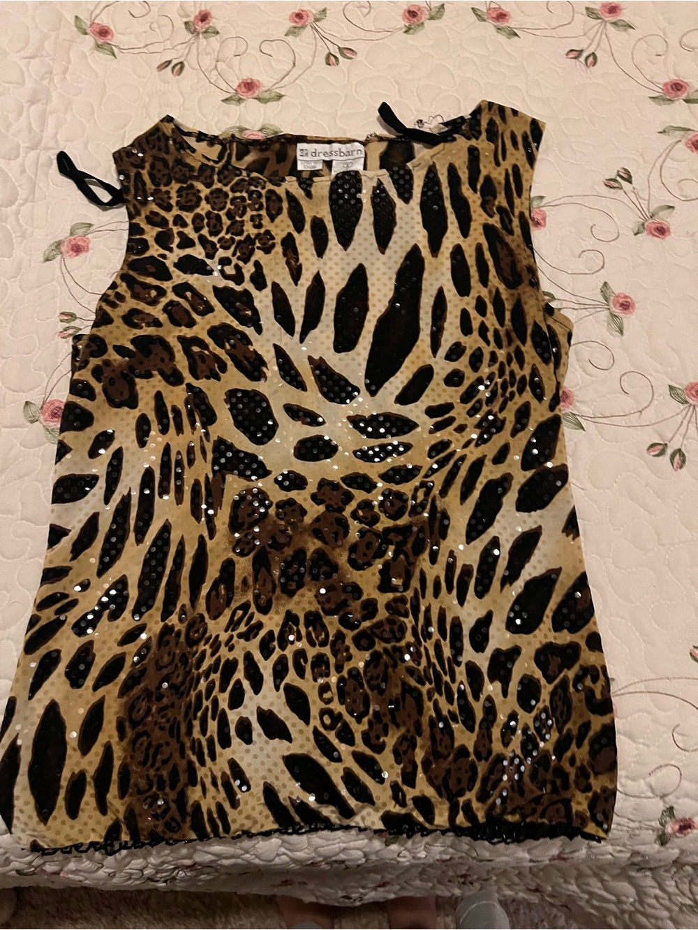dressbarn Animal Print Sequin Tank Top in Tan, Black, Brown